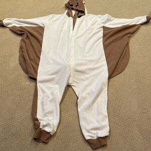 Flying squirrel pajamas/costume? one piece front cuffs on ankles and wrist.